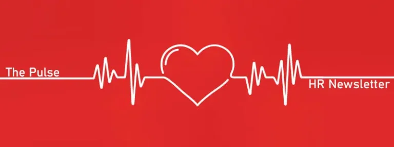 The Pulse HR Newsletter header image showing an heartbeat monitor design with a heart shape in the middle of the line.